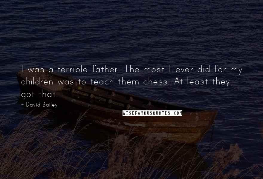 David Bailey Quotes: I was a terrible father. The most I ever did for my children was to teach them chess. At least they got that.