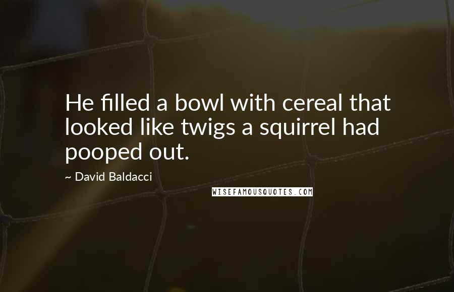 David Baldacci Quotes: He filled a bowl with cereal that looked like twigs a squirrel had pooped out.