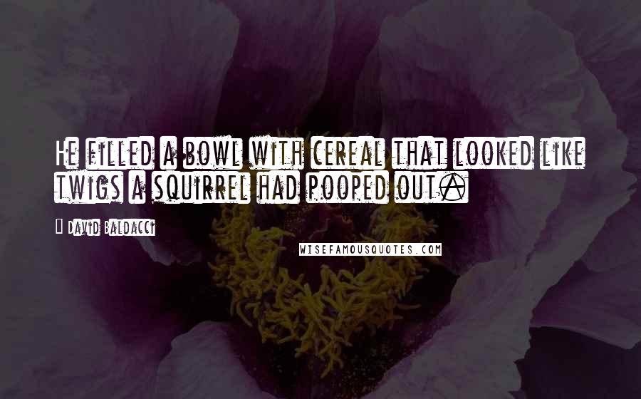 David Baldacci Quotes: He filled a bowl with cereal that looked like twigs a squirrel had pooped out.