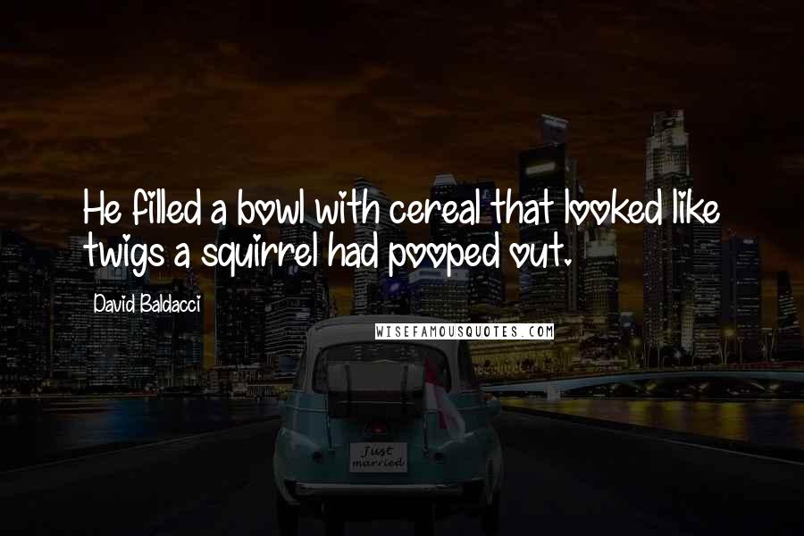 David Baldacci Quotes: He filled a bowl with cereal that looked like twigs a squirrel had pooped out.