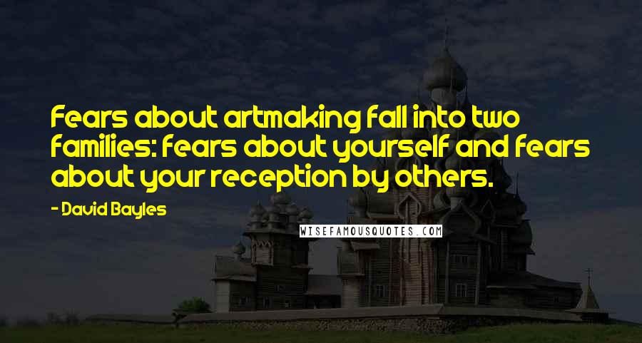 David Bayles Quotes: Fears about artmaking fall into two families: fears about yourself and fears about your reception by others.