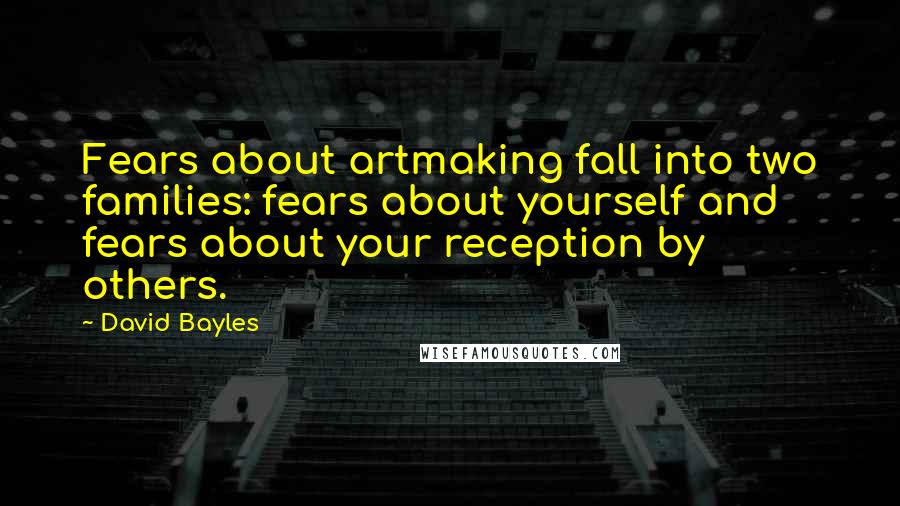 David Bayles Quotes: Fears about artmaking fall into two families: fears about yourself and fears about your reception by others.