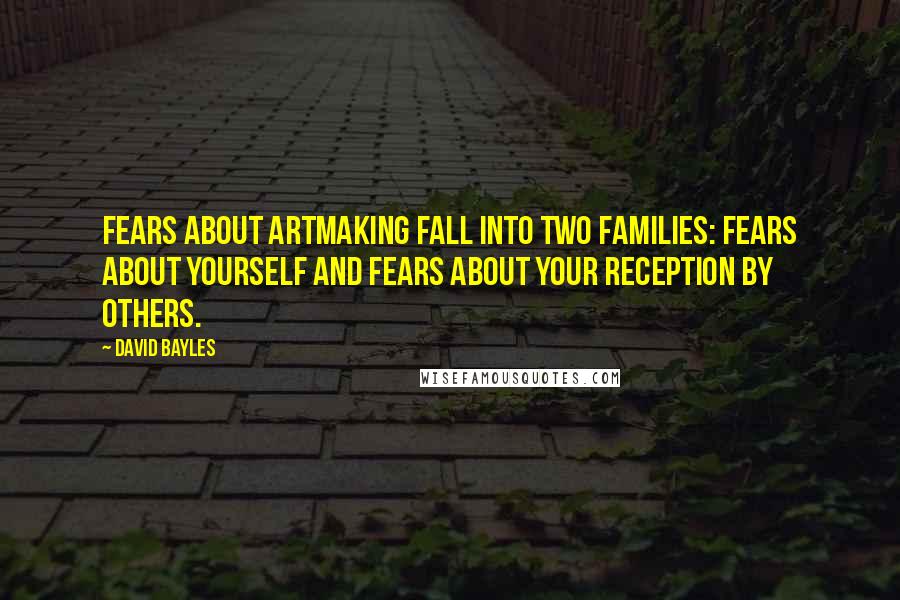 David Bayles Quotes: Fears about artmaking fall into two families: fears about yourself and fears about your reception by others.