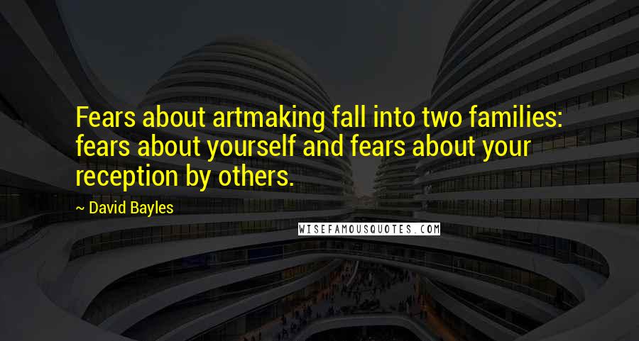 David Bayles Quotes: Fears about artmaking fall into two families: fears about yourself and fears about your reception by others.