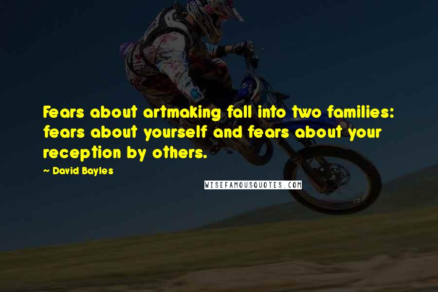 David Bayles Quotes: Fears about artmaking fall into two families: fears about yourself and fears about your reception by others.