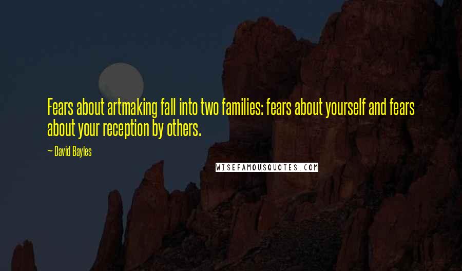 David Bayles Quotes: Fears about artmaking fall into two families: fears about yourself and fears about your reception by others.