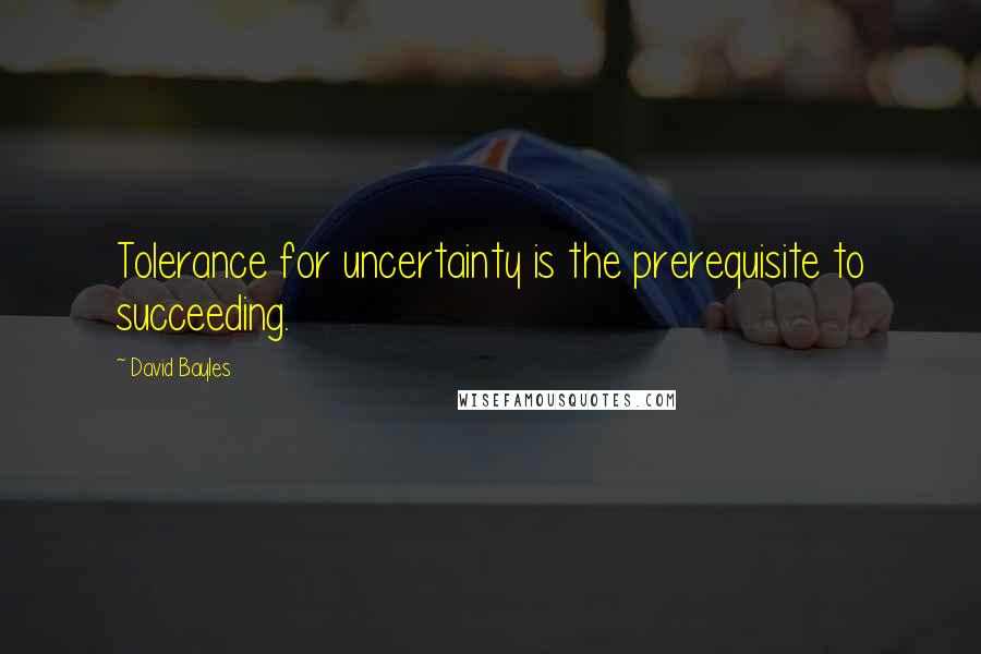 David Bayles Quotes: Tolerance for uncertainty is the prerequisite to succeeding.