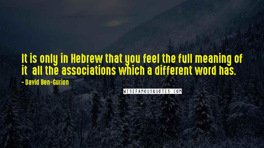 David Ben-Gurion Quotes: It is only in Hebrew that you feel the full meaning of it  all the associations which a different word has.