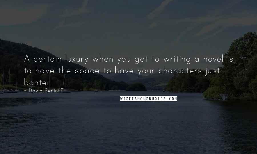 David Benioff Quotes: A certain luxury when you get to writing a novel is to have the space to have your characters just banter.