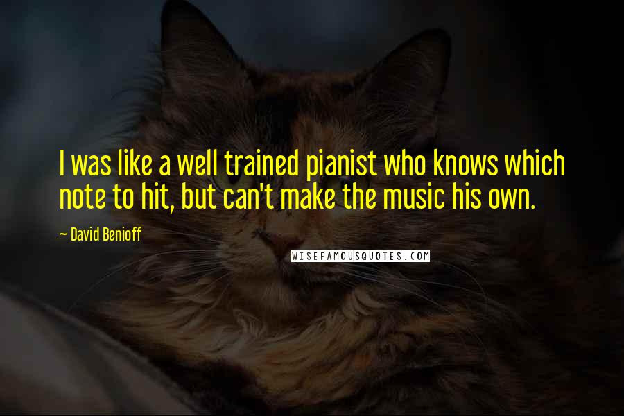 David Benioff Quotes: I was like a well trained pianist who knows which note to hit, but can't make the music his own.