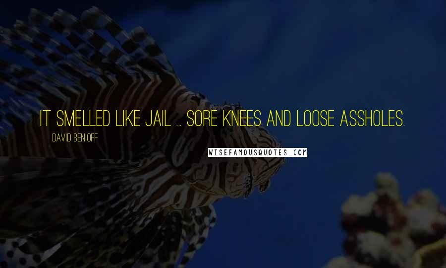 David Benioff Quotes: It smelled like jail ... sore knees and loose assholes.
