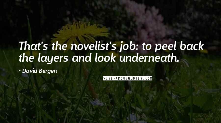 David Bergen Quotes: That's the novelist's job: to peel back the layers and look underneath.