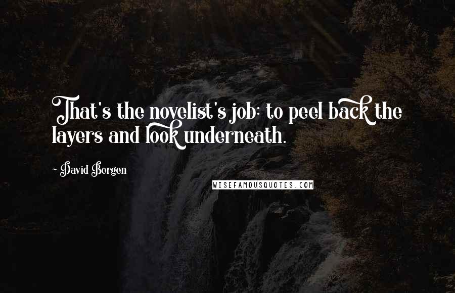 David Bergen Quotes: That's the novelist's job: to peel back the layers and look underneath.