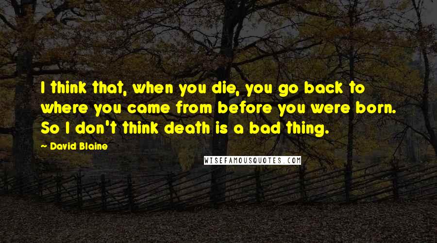 David Blaine Quotes: I think that, when you die, you go back to where you came from before you were born. So I don't think death is a bad thing.