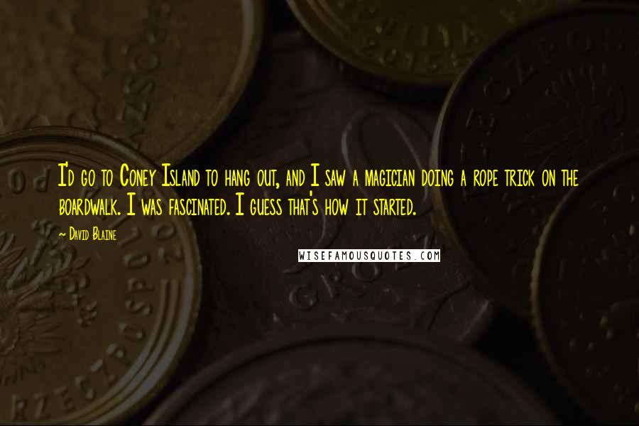 David Blaine Quotes: I'd go to Coney Island to hang out, and I saw a magician doing a rope trick on the boardwalk. I was fascinated. I guess that's how it started.