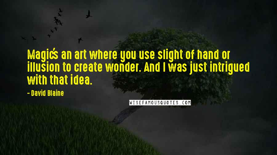 David Blaine Quotes: Magic's an art where you use slight of hand or illusion to create wonder. And I was just intrigued with that idea.