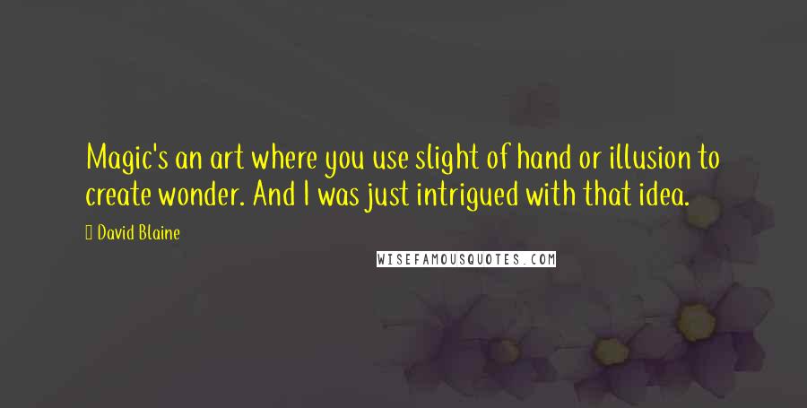 David Blaine Quotes: Magic's an art where you use slight of hand or illusion to create wonder. And I was just intrigued with that idea.