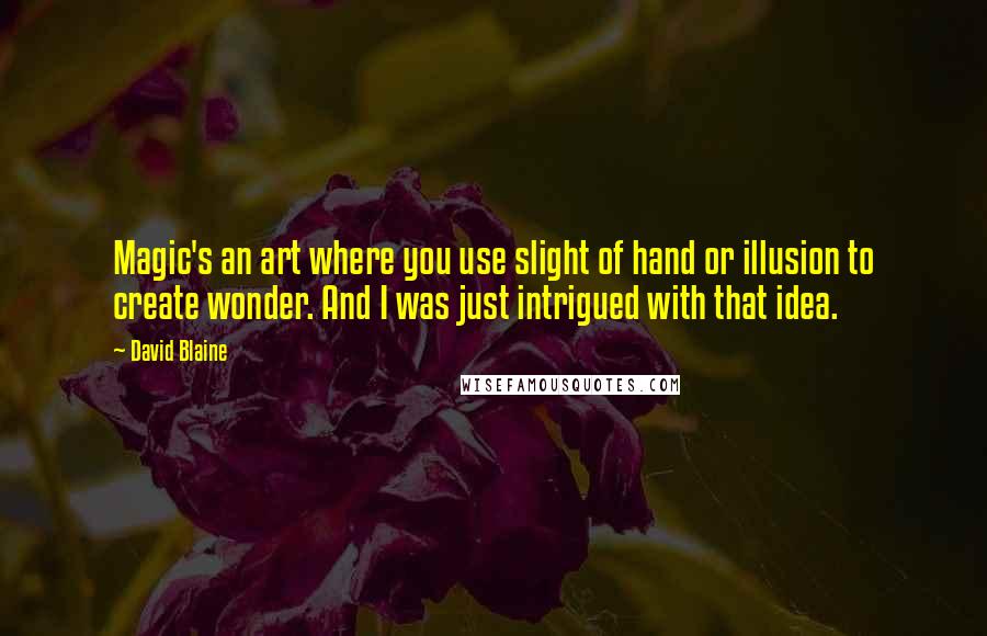 David Blaine Quotes: Magic's an art where you use slight of hand or illusion to create wonder. And I was just intrigued with that idea.