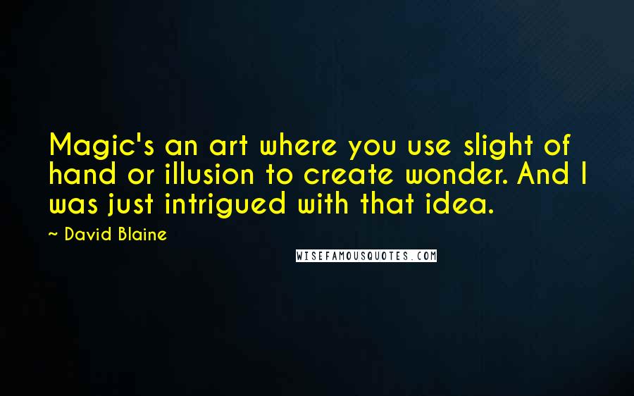 David Blaine Quotes: Magic's an art where you use slight of hand or illusion to create wonder. And I was just intrigued with that idea.