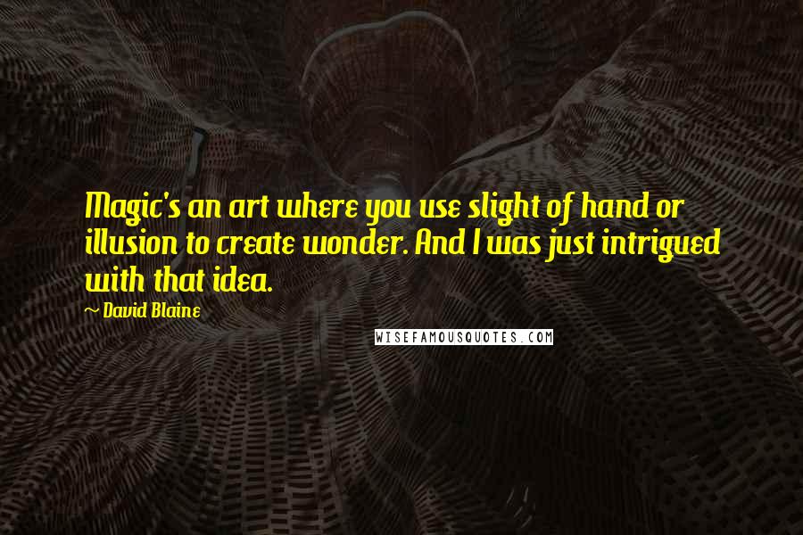 David Blaine Quotes: Magic's an art where you use slight of hand or illusion to create wonder. And I was just intrigued with that idea.