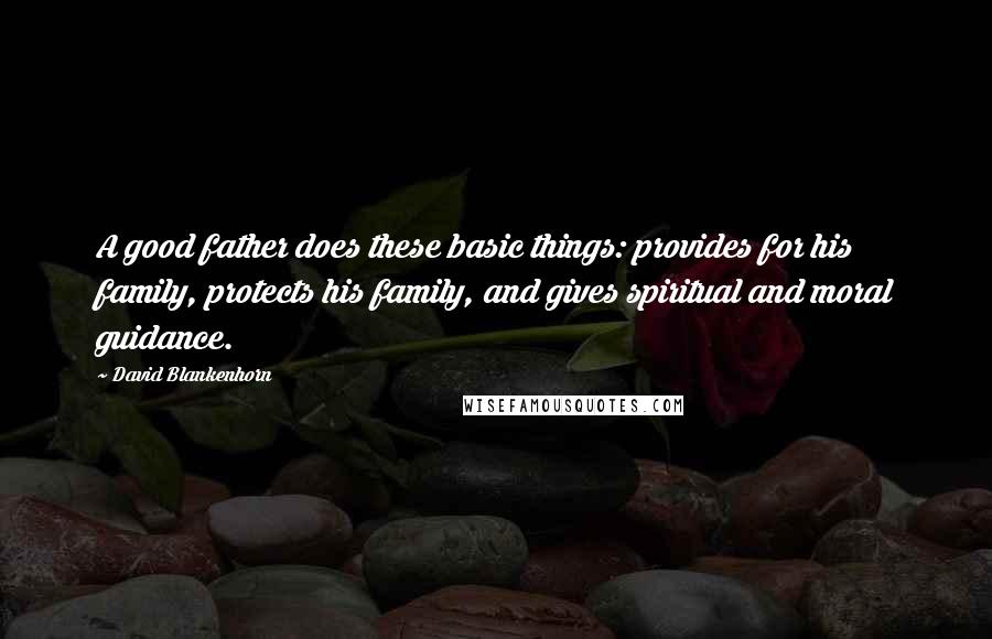 David Blankenhorn Quotes: A good father does these basic things: provides for his family, protects his family, and gives spiritual and moral guidance.