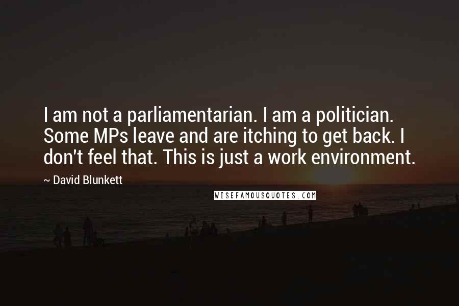 David Blunkett Quotes: I am not a parliamentarian. I am a politician. Some MPs leave and are itching to get back. I don't feel that. This is just a work environment.