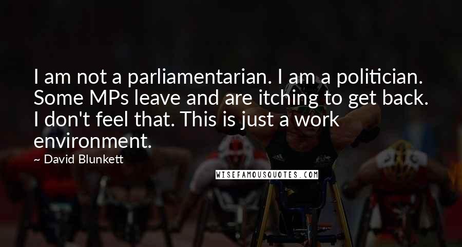 David Blunkett Quotes: I am not a parliamentarian. I am a politician. Some MPs leave and are itching to get back. I don't feel that. This is just a work environment.
