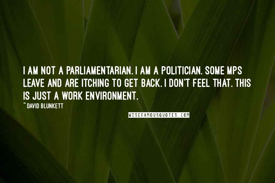 David Blunkett Quotes: I am not a parliamentarian. I am a politician. Some MPs leave and are itching to get back. I don't feel that. This is just a work environment.