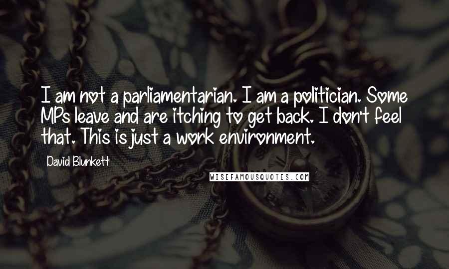 David Blunkett Quotes: I am not a parliamentarian. I am a politician. Some MPs leave and are itching to get back. I don't feel that. This is just a work environment.