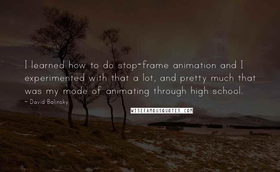 David Bolinsky Quotes: I learned how to do stop-frame animation and I experimented with that a lot, and pretty much that was my mode of animating through high school.