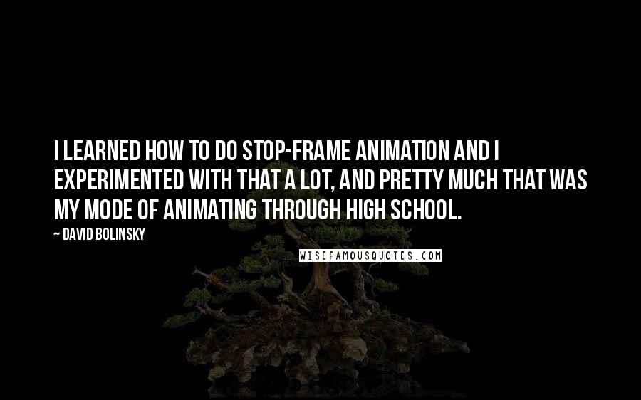 David Bolinsky Quotes: I learned how to do stop-frame animation and I experimented with that a lot, and pretty much that was my mode of animating through high school.