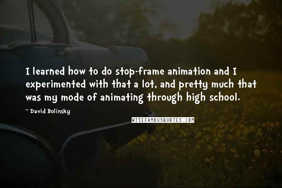 David Bolinsky Quotes: I learned how to do stop-frame animation and I experimented with that a lot, and pretty much that was my mode of animating through high school.