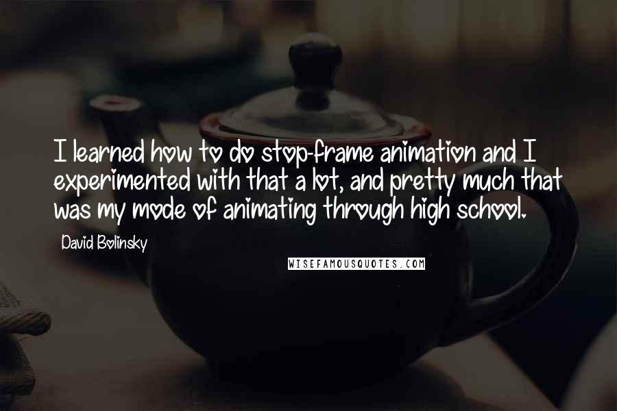 David Bolinsky Quotes: I learned how to do stop-frame animation and I experimented with that a lot, and pretty much that was my mode of animating through high school.