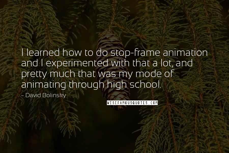 David Bolinsky Quotes: I learned how to do stop-frame animation and I experimented with that a lot, and pretty much that was my mode of animating through high school.