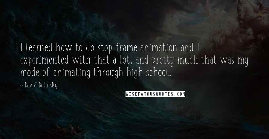 David Bolinsky Quotes: I learned how to do stop-frame animation and I experimented with that a lot, and pretty much that was my mode of animating through high school.