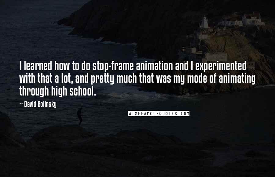 David Bolinsky Quotes: I learned how to do stop-frame animation and I experimented with that a lot, and pretty much that was my mode of animating through high school.