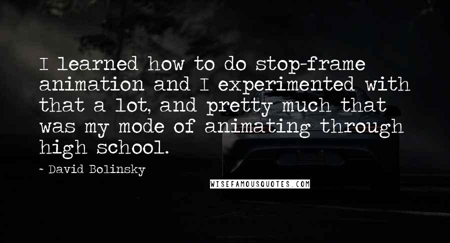 David Bolinsky Quotes: I learned how to do stop-frame animation and I experimented with that a lot, and pretty much that was my mode of animating through high school.