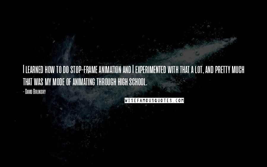 David Bolinsky Quotes: I learned how to do stop-frame animation and I experimented with that a lot, and pretty much that was my mode of animating through high school.