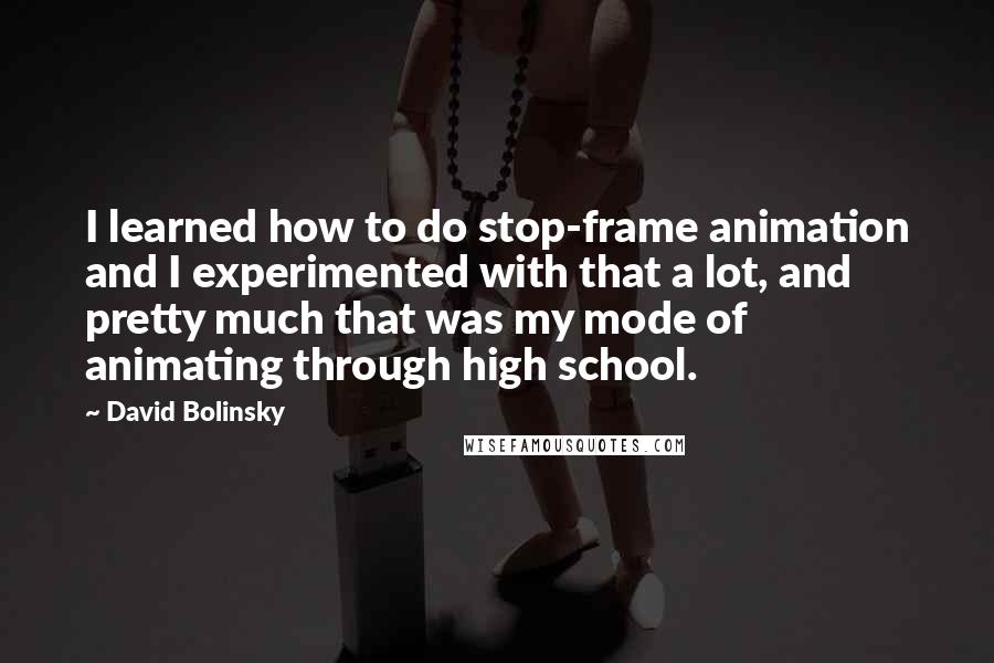 David Bolinsky Quotes: I learned how to do stop-frame animation and I experimented with that a lot, and pretty much that was my mode of animating through high school.