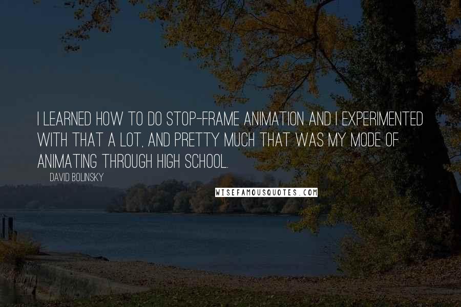 David Bolinsky Quotes: I learned how to do stop-frame animation and I experimented with that a lot, and pretty much that was my mode of animating through high school.