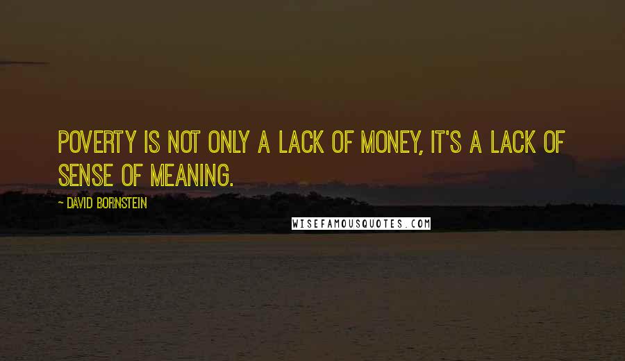 David Bornstein Quotes: Poverty is not only a lack of money, it's a lack of sense of meaning.