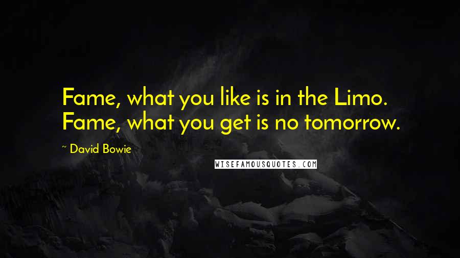 David Bowie Quotes: Fame, what you like is in the Limo. Fame, what you get is no tomorrow.
