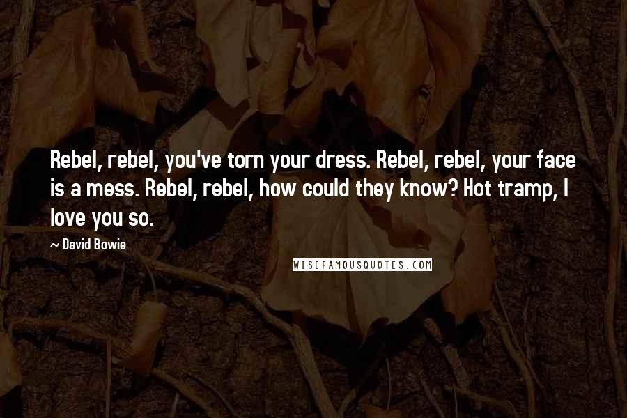 David Bowie Quotes: Rebel, rebel, you've torn your dress. Rebel, rebel, your face is a mess. Rebel, rebel, how could they know? Hot tramp, I love you so.