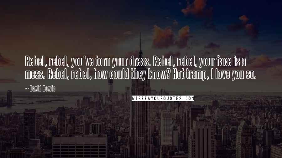 David Bowie Quotes: Rebel, rebel, you've torn your dress. Rebel, rebel, your face is a mess. Rebel, rebel, how could they know? Hot tramp, I love you so.