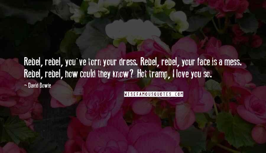 David Bowie Quotes: Rebel, rebel, you've torn your dress. Rebel, rebel, your face is a mess. Rebel, rebel, how could they know? Hot tramp, I love you so.