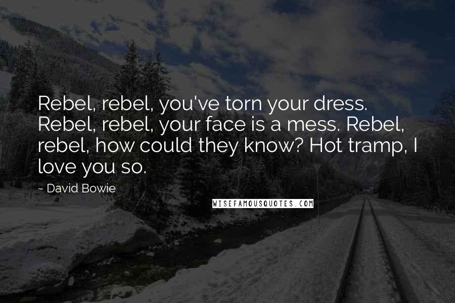 David Bowie Quotes: Rebel, rebel, you've torn your dress. Rebel, rebel, your face is a mess. Rebel, rebel, how could they know? Hot tramp, I love you so.