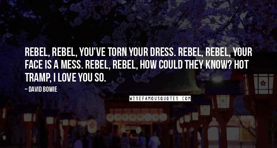 David Bowie Quotes: Rebel, rebel, you've torn your dress. Rebel, rebel, your face is a mess. Rebel, rebel, how could they know? Hot tramp, I love you so.