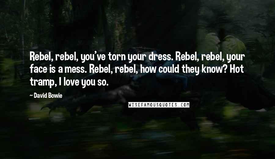 David Bowie Quotes: Rebel, rebel, you've torn your dress. Rebel, rebel, your face is a mess. Rebel, rebel, how could they know? Hot tramp, I love you so.