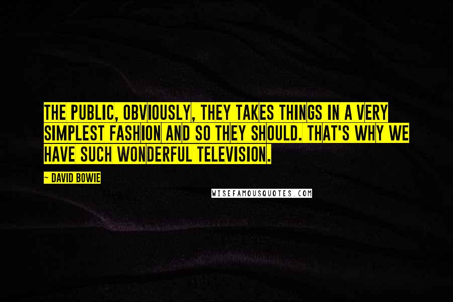 David Bowie Quotes: The public, obviously, they takes things in a very simplest fashion and so they should. That's why we have such wonderful television.