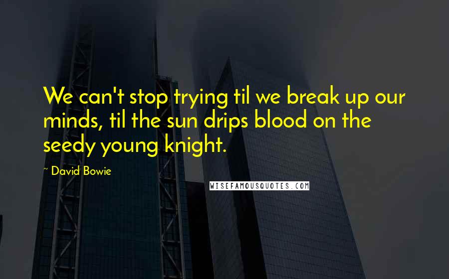 David Bowie Quotes: We can't stop trying til we break up our minds, til the sun drips blood on the seedy young knight.